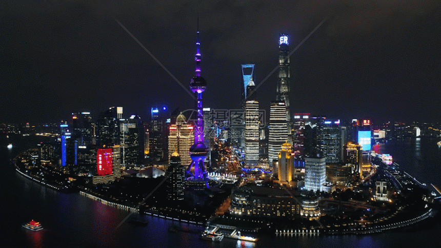 航拍上海外滩夜景东方明珠GIF图片