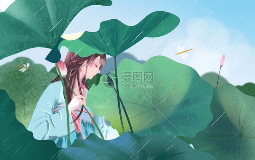 gif动图 插画动图 夏日雨荷gif.psd,gif 860_538
