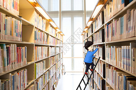 高考图书馆的男孩插画