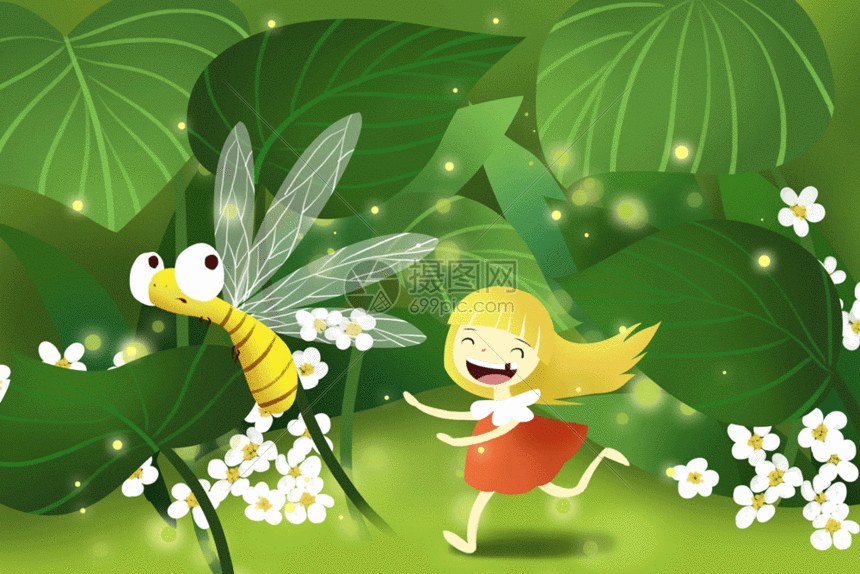 追逐蜻蜓的小女孩GIF图片