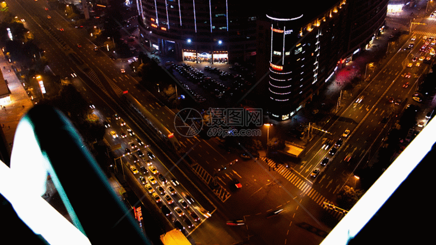 俯拍夜景路口车流延时摄影gif动图图片-正版gif素材
