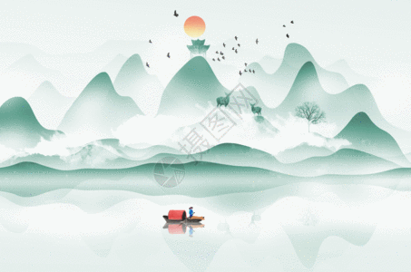 水墨画山峦春季山水插画gif高清图片