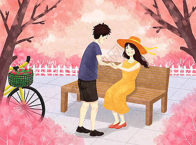 樱花树下的情侣高清图片