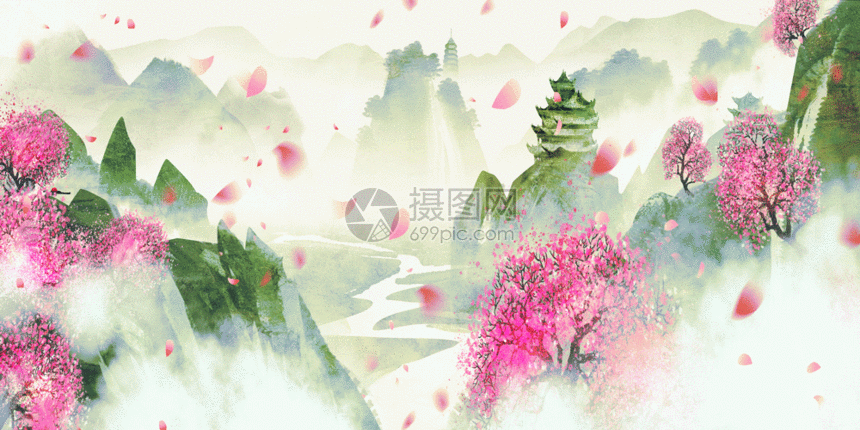 古风意境节气山水插画gif动图图片-正版gif素材-摄