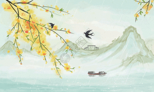 剪纸燕子中国风山水gif高清图片