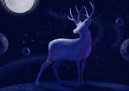 点构成梦幻星空中的鹿治愈插画背景壁纸图片