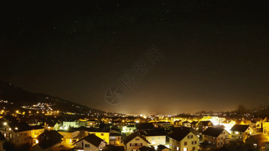 美丽小镇夜晚繁星美景gif图片素材