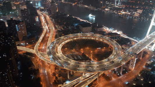 上海公路上海南浦大桥航拍夜景GIF高清图片