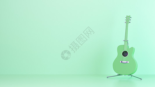 吉他插画创意绿色吉他设计图片
