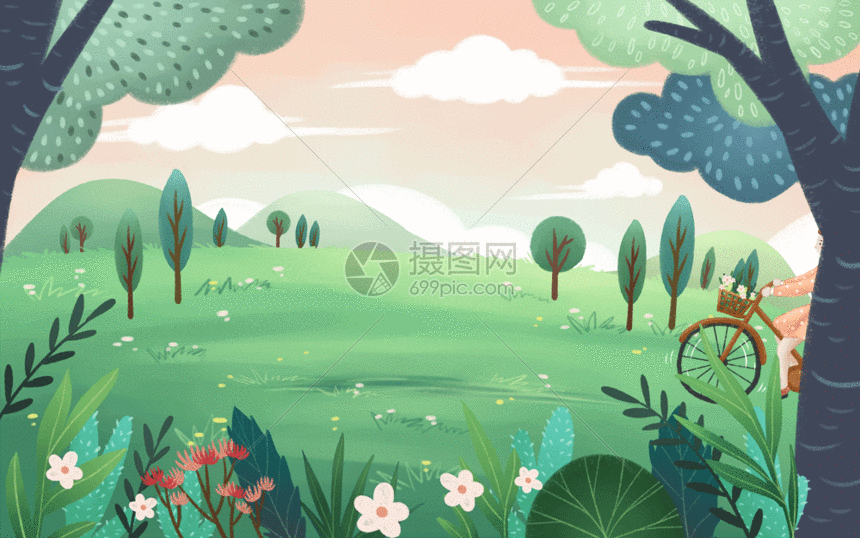 gif动图 插画动图 小清新单车春游gif