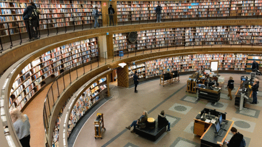 北欧客厅城市图书馆全景延时GIF高清图片