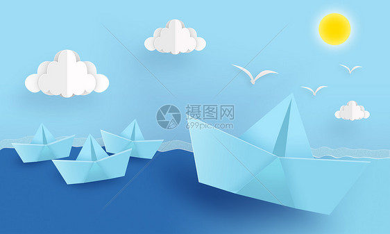 创意纸船漂浮图片