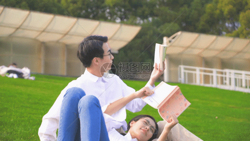 情侣草地阅读看书gif
