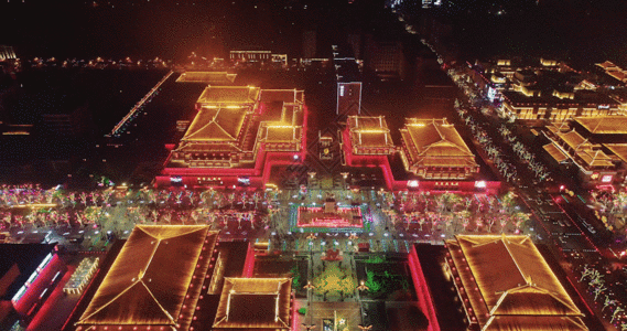 音乐厅仿唐建筑夜景GIF高清图片