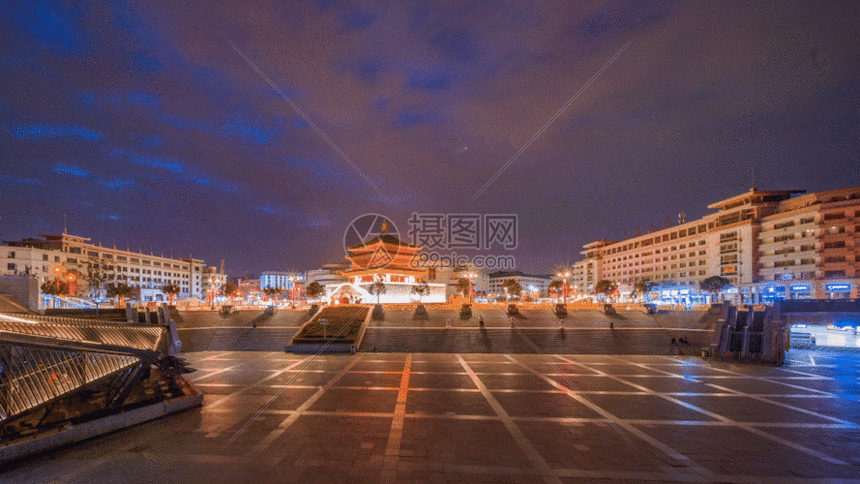 西安钟楼延时摄影 gif