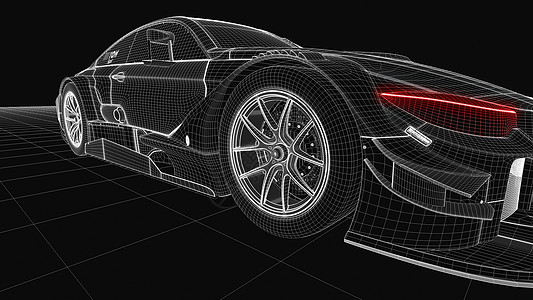 三维汽车透视网格线背景图片