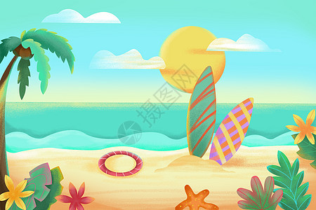 沙滩海边冲浪板背景图片
