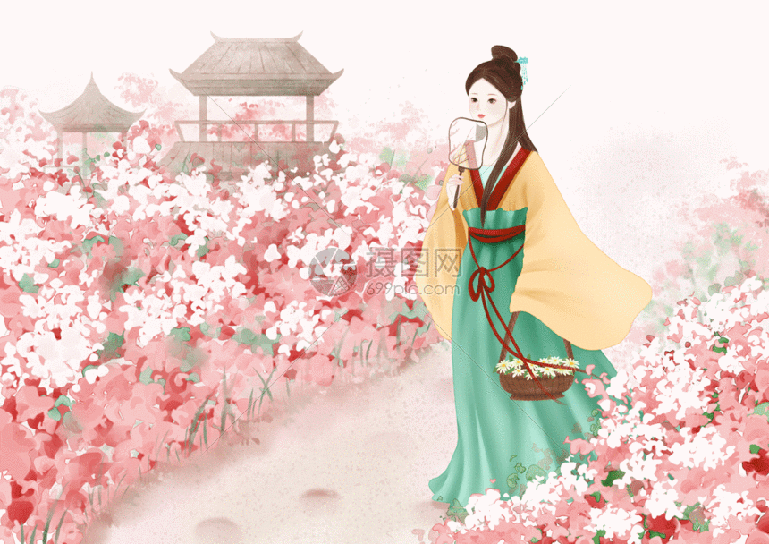 gif动图 插画动图 古代女子踏青gif.psd,gif