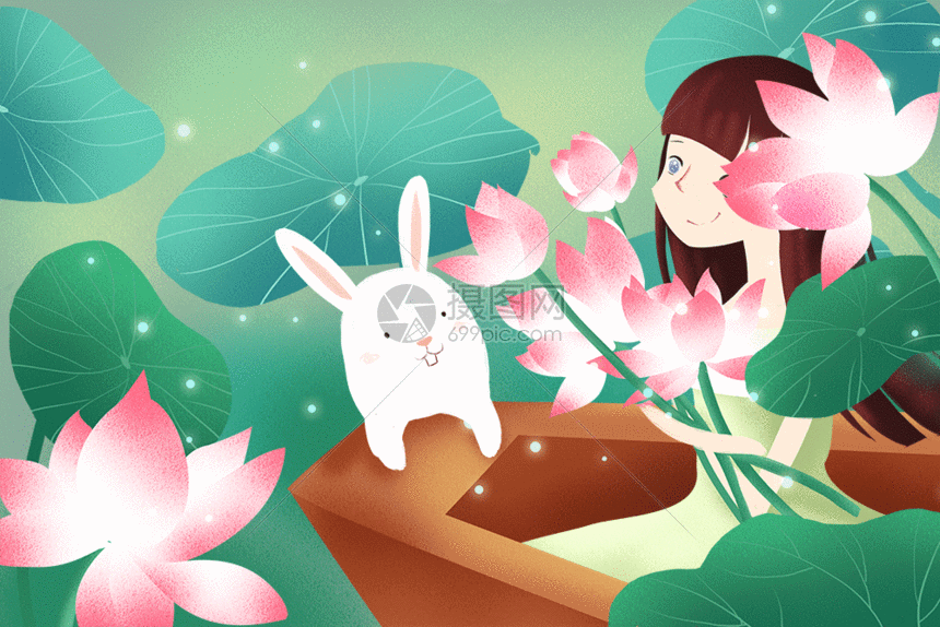 唯美夏天插画gif