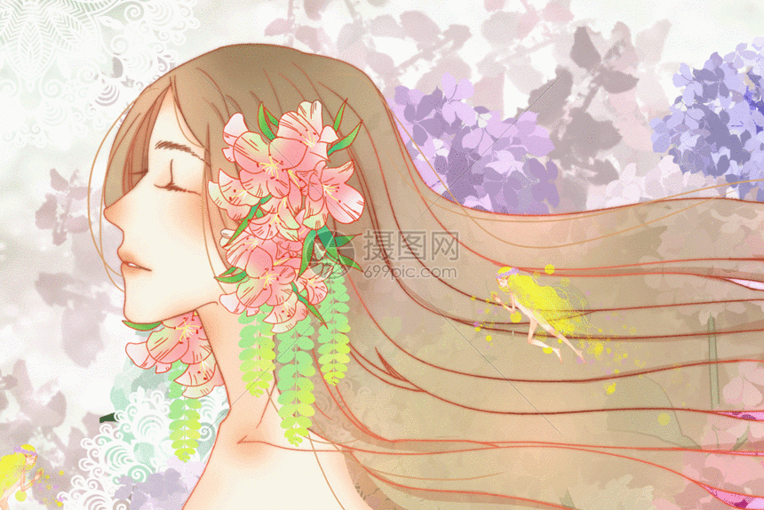 gif动图 插画动图 春之女gif.psd,gif 860_574