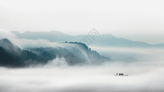 水墨山水水墨风格的云海雾景gif动图高清图片