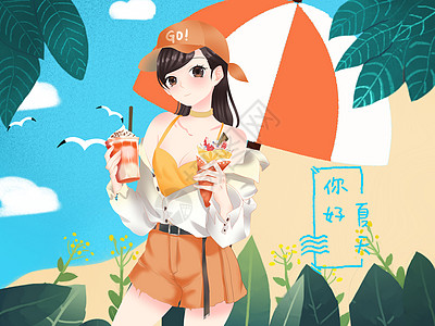 小清新风格初夏时节吃冰淇淋的女孩背景图片