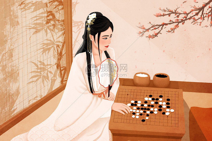 古风下棋女孩