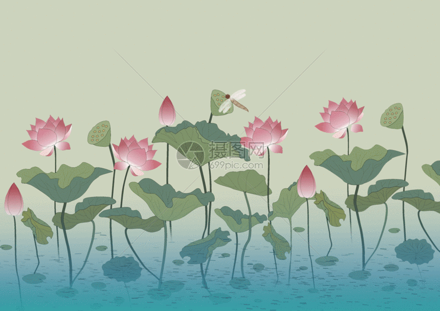 gif动图 插画动图 夏日荷塘gif动图.psd,gif 860_608