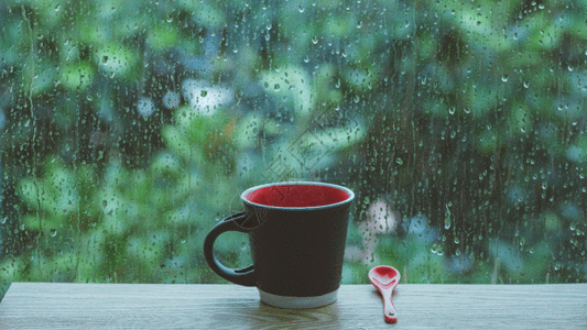 雨天上班雨天水珠玻璃咖啡杯gif动图高清图片