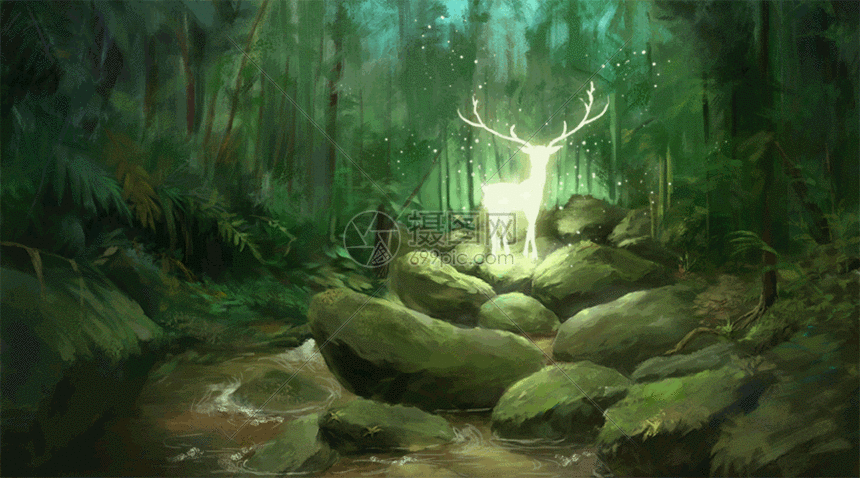 森林中的精灵麋鹿gif