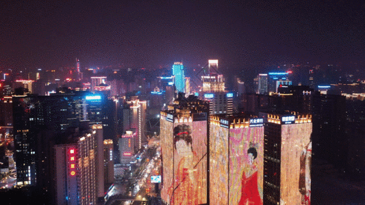 繁华街道夜景航拍合集GIF高清图片