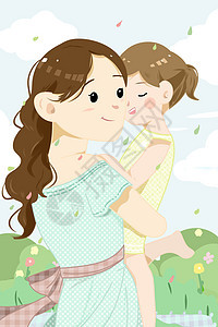 母亲节妈妈抱着小女孩插画图片