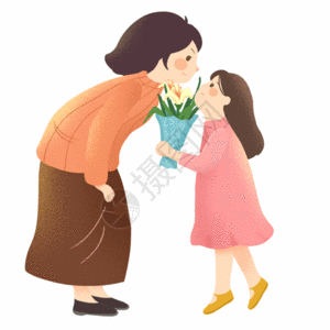 秋冬毛衣母亲节给母亲送花的女孩gif动图高清图片