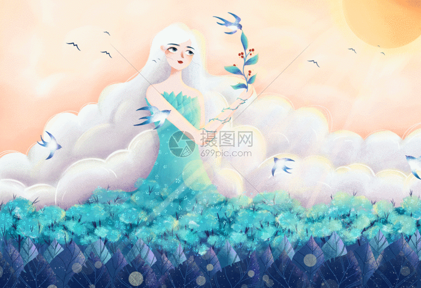 gif动图 插画动图 春姑娘插画gif.psd,gif 860_588