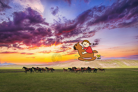 草原奔跑的马图片