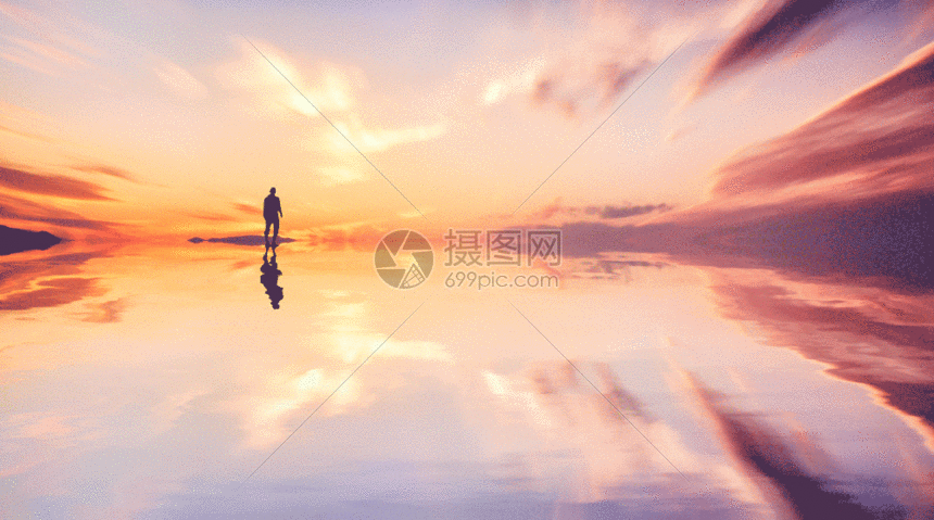盐湖夕阳倒影流水gif动图