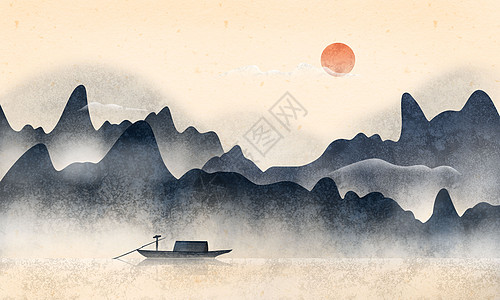 水墨画山峦中国风山水插画