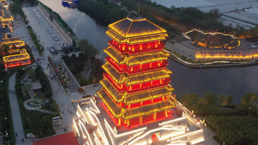 西安汉城湖夜景GIF高清图片