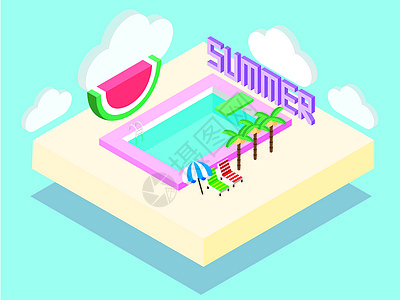 夏天泳池清凉25d矢量插画背景图片