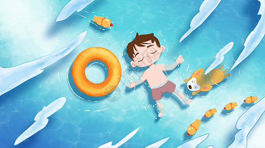 夏阳光泳池插画