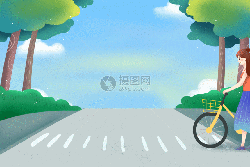 骑自行车过马路的女孩gif