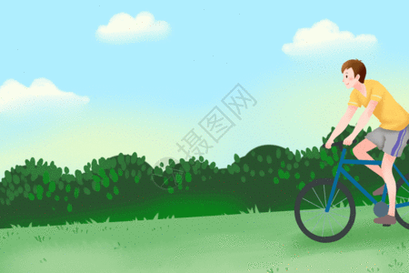 休闲草地夏季骑自行车的男孩GIF高清图片