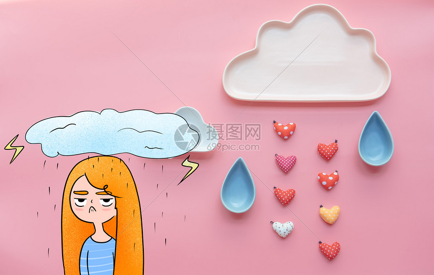 可爱云朵心形雨滴图片