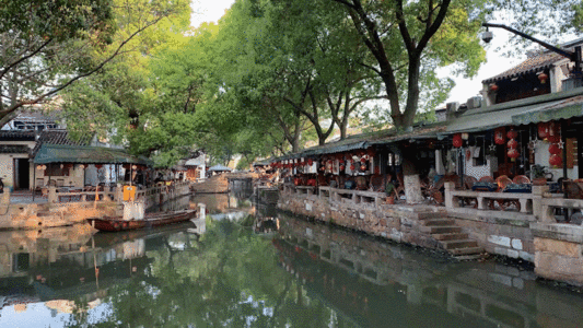 河边建筑江苏同里古镇景区 GIF高清图片