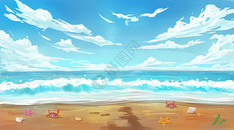 手绘沙滩风景图片