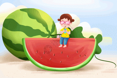 夏季西瓜水果插画gif图片
