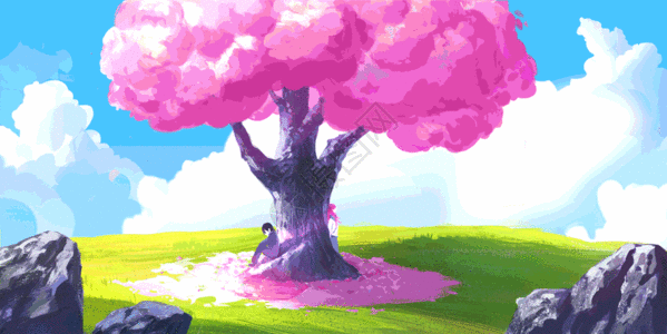 樱花树下的爱情GIF图片