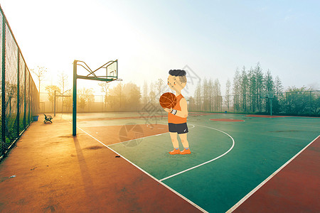 清晨的篮球操场背景图片