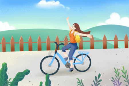 健身户外夏天海边骑自行车旅行GIF高清图片