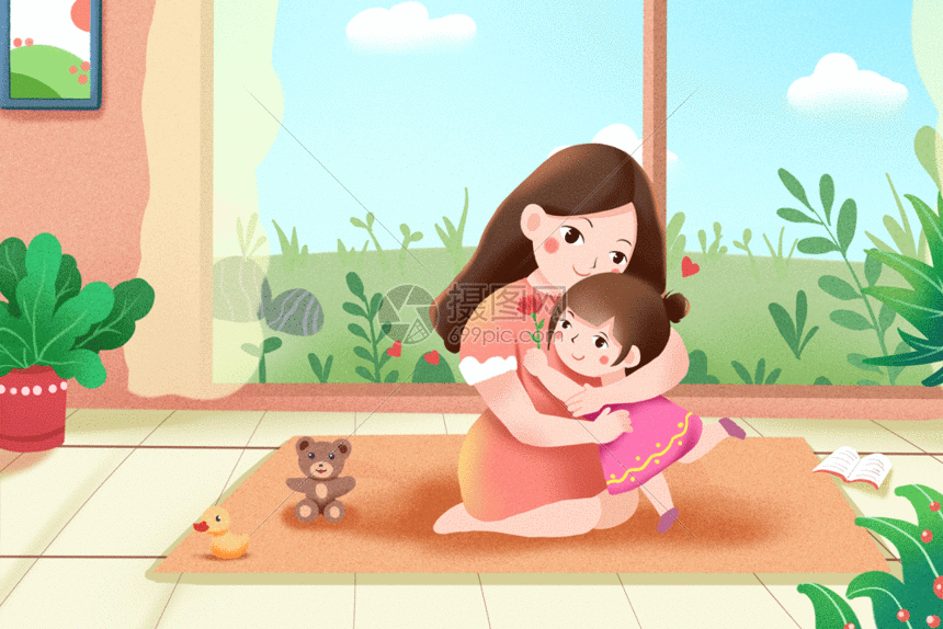 gif动图 插画动图 母亲节拥抱妈妈gif.psd,gif 860_574